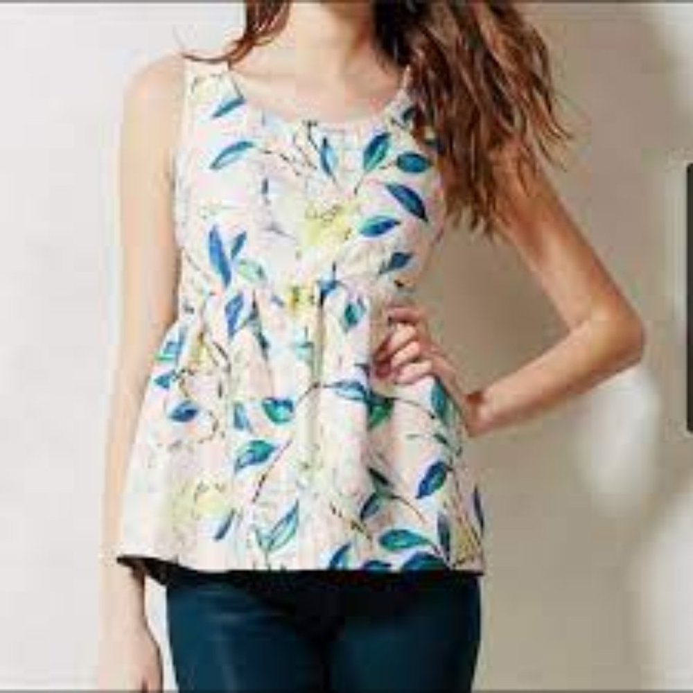 Anthropologie Leifsdottir Sleeveless Metallic Brocade Parakeet Peplum Top - Picture 1 of 7